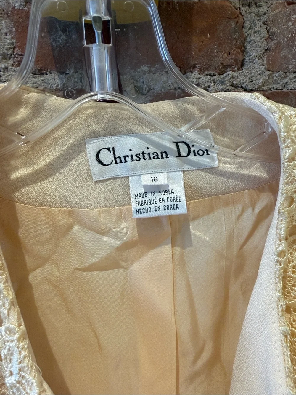 Vintage Christian Dior Cream Lace-Detail Women's Blazer and Skirt Suit